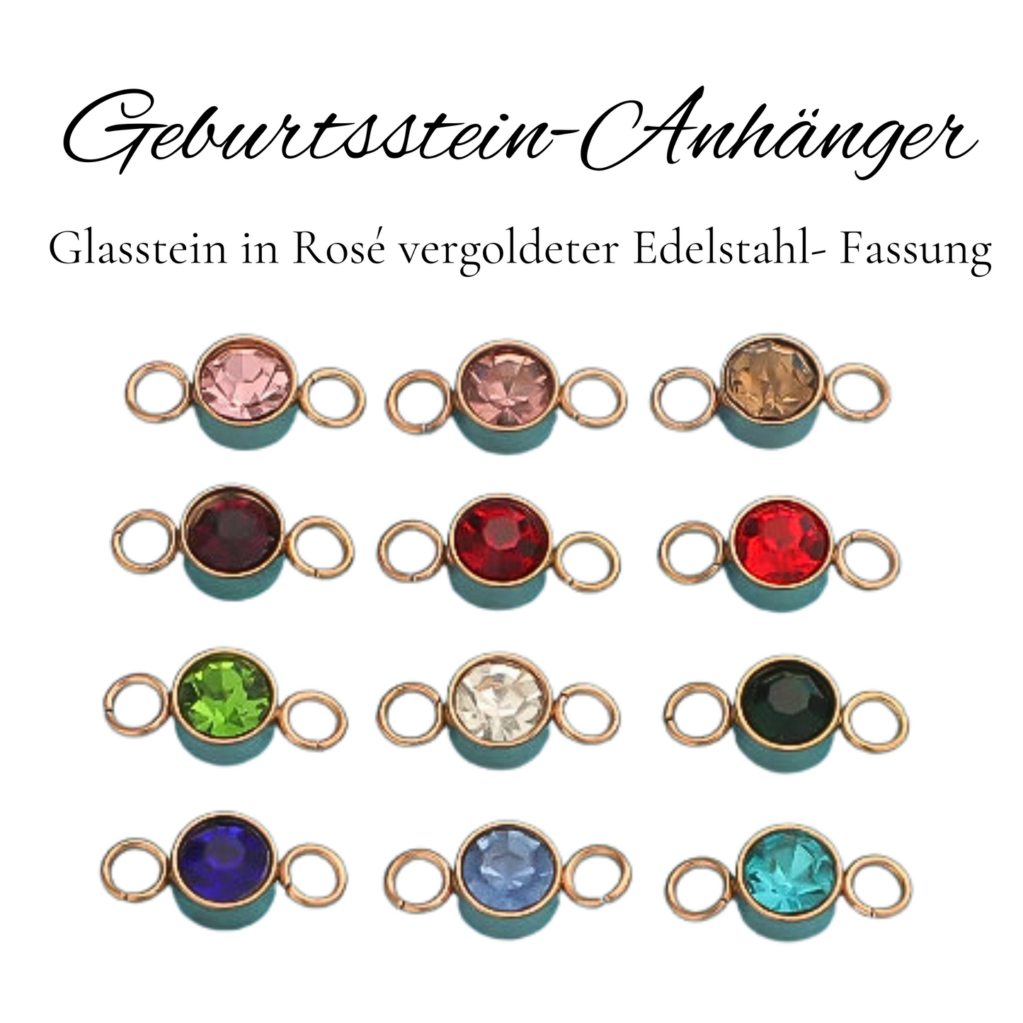 Geburtssteine-Glassteine in Edelstahlfassung