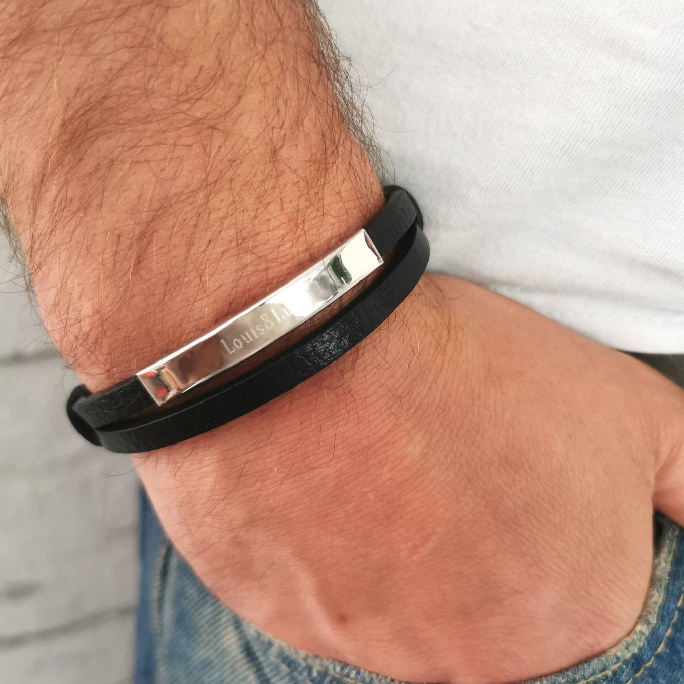 Personalisiertes Männer Armband,Herren Armband Leder+Edelstahl ,Gravur Armband,Herren Armband mit Gravur,Geschenk für Papa,Vatertagsgeschenk