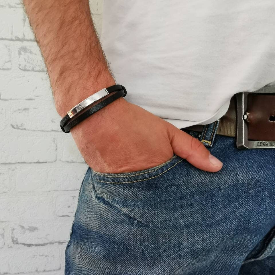 Personalisiertes Männer Armband,Herren Armband Leder+Edelstahl ,Gravur Armband,Herren Armband mit Gravur,Geschenk für Papa,Vatertagsgeschenk