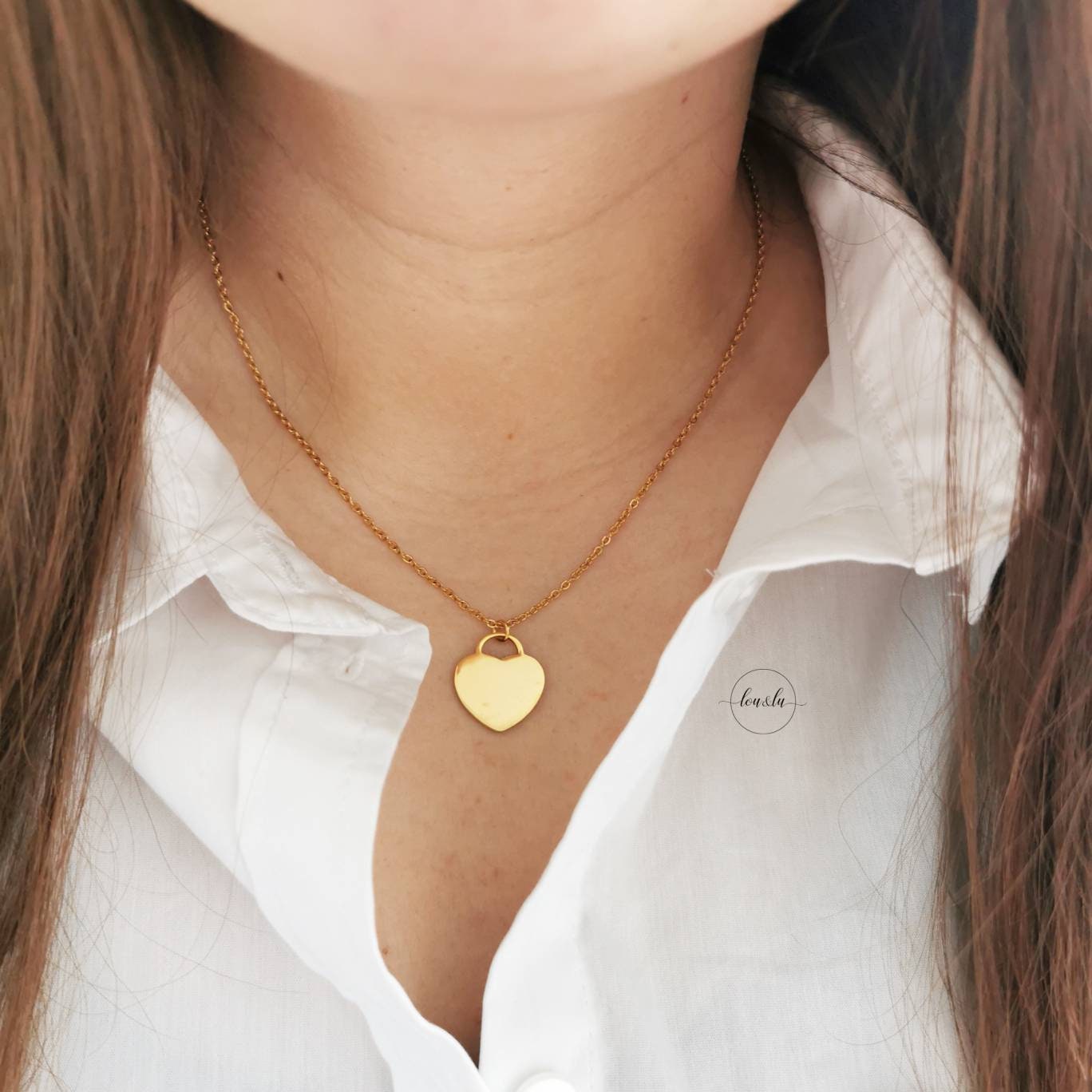 Herz Kette personalisiert mit Gravur Plättchen in Gold, Silber & Rosé, Kette mit Herz Anhänger personalisiert als Geschenk, Halskette Gold