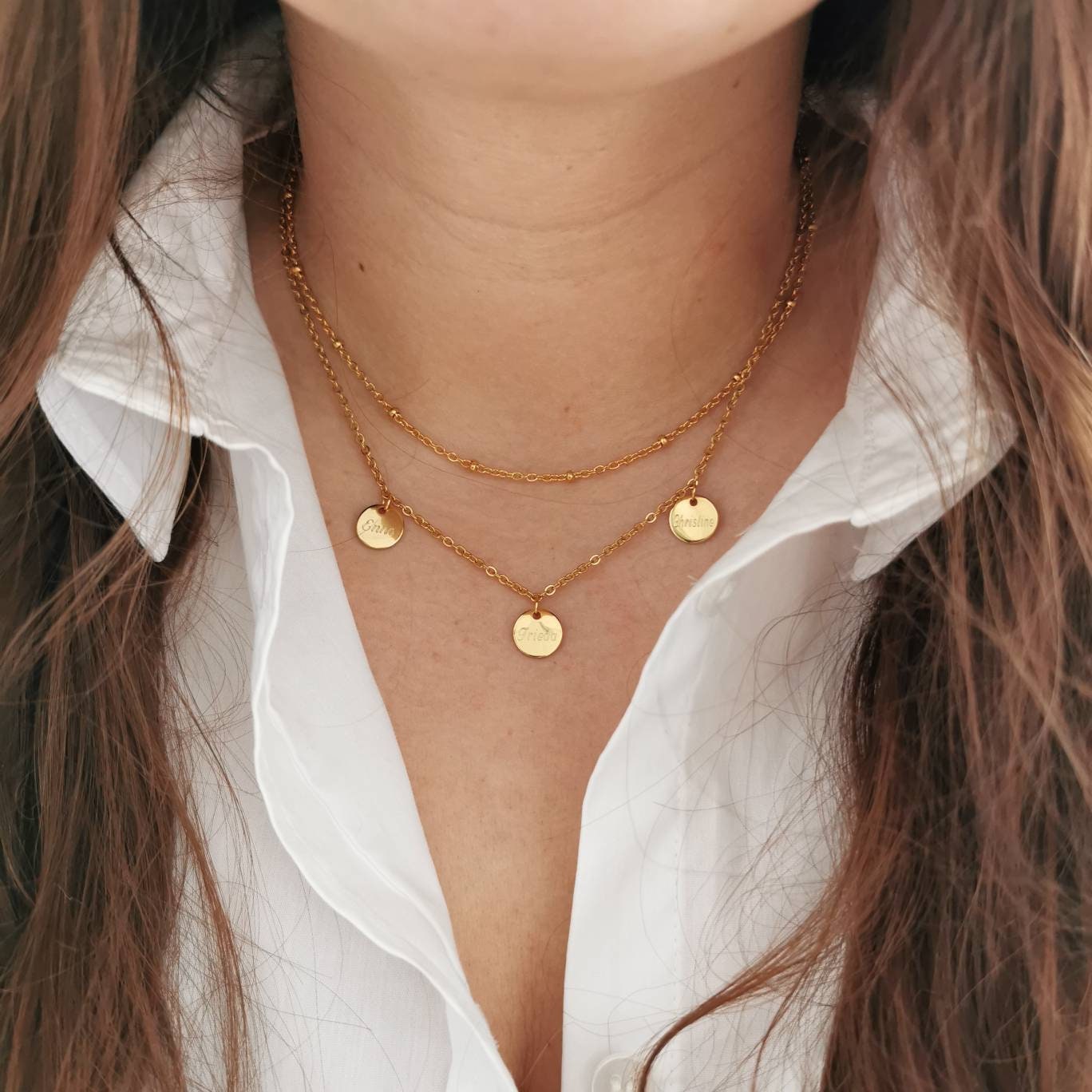 Mehrreihige, personalisierte Plättchen Kette in Gold,Silber & Rosé aus Edelstahl, Personalisiertes Geschenk für Mama, Frauen, Freundin