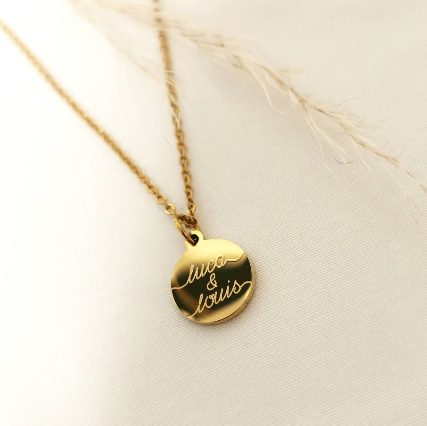 Personalisierte Kette mit 12mm Gravur Plättchen in Gold, Silber oder Rosé, Familienkette, Namens Kette, Geschenk Mama, Halskette Gold