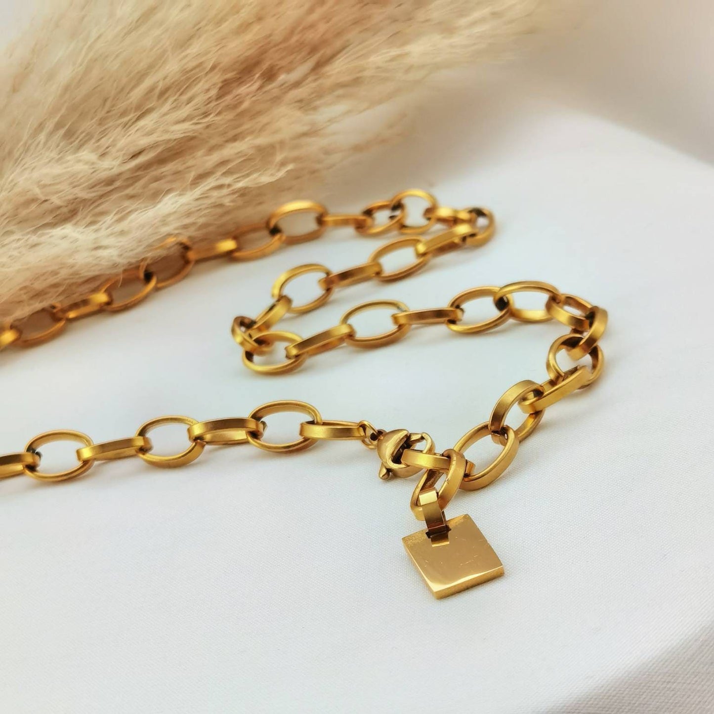 Personalisierte grobe Gliederkette mit Gravur Anhänger in Gold oder Silber aus Edelstahl, Halskette grobe Glieder, personalisiertes Geschenk