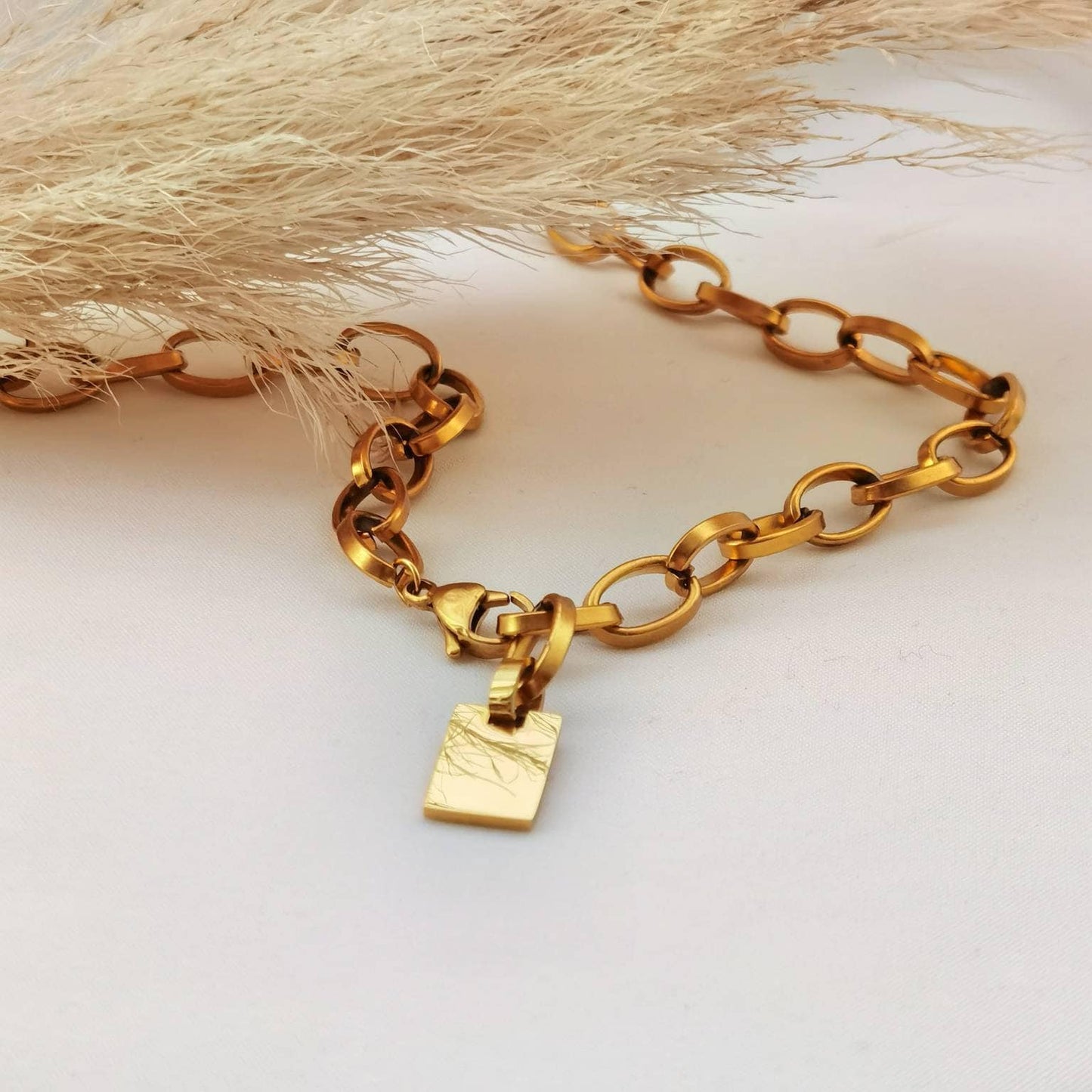 Personalisierte grobe Gliederkette mit Gravur Anhänger in Gold oder Silber aus Edelstahl, Halskette grobe Glieder, personalisiertes Geschenk
