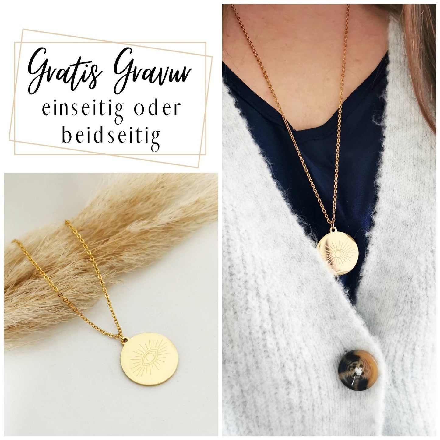 Lange Kette personalisiert 25mm Gravur Plättchen in Gold, Silber o. Rosé, Familienkette,Namens Kette,Buchstabenkette,Geschenk Halskette gold