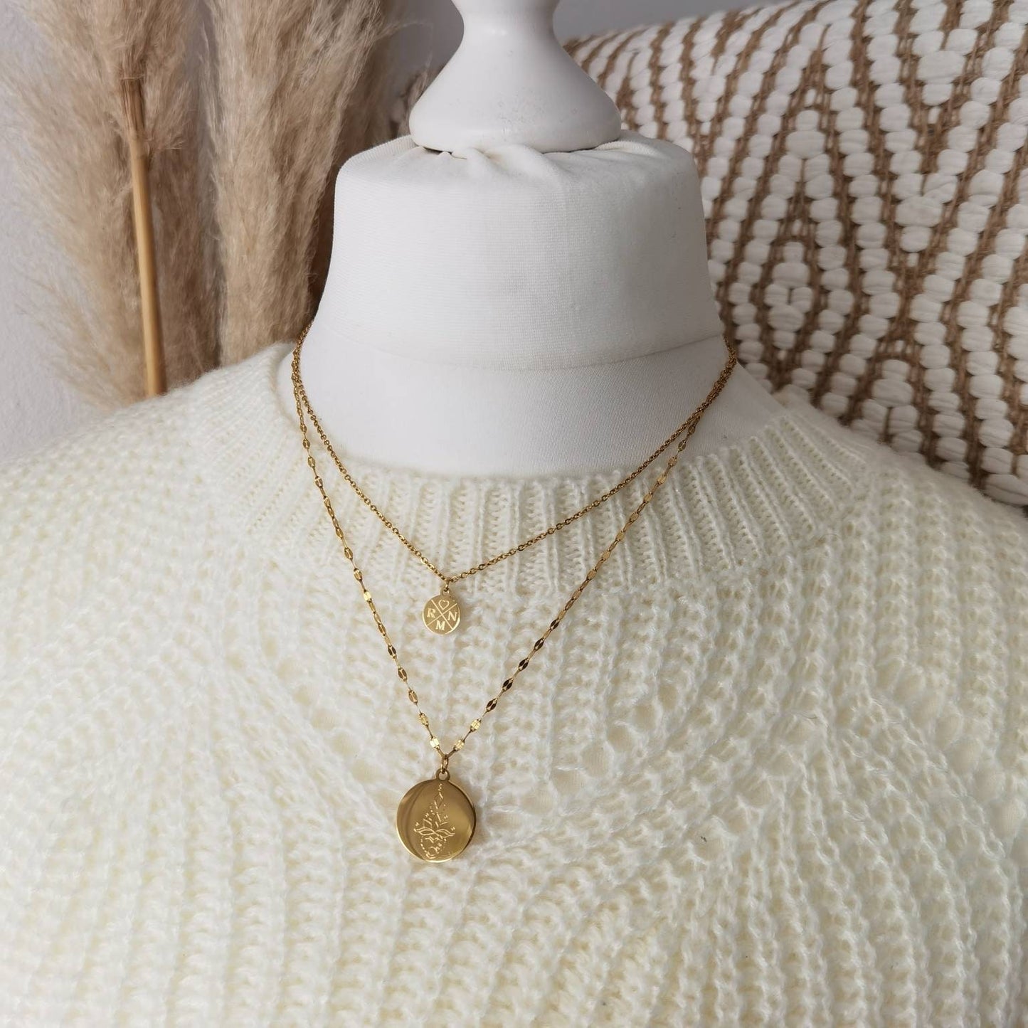 Mehrreihige, personalisierte Plättchen Kette in Gold,Silber,Rosé aus Edelstahl, Personalisierter Schmuck für Frauen, Weihnachtsgeschenk Frau