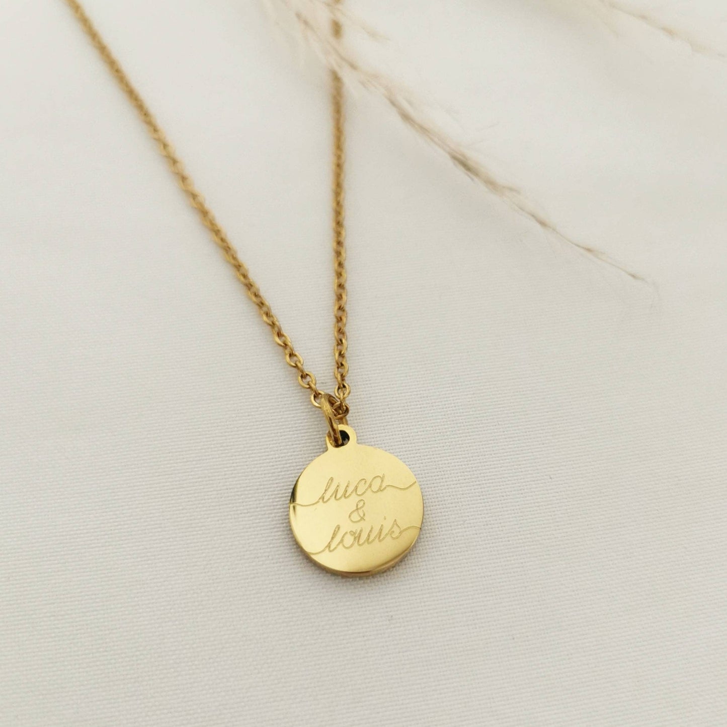 Personalisierte Kette mit 12mm Gravur Plättchen in Gold, Silber oder Rosé, Familienkette, Namens Kette, Geschenk Mama, Halskette Gold