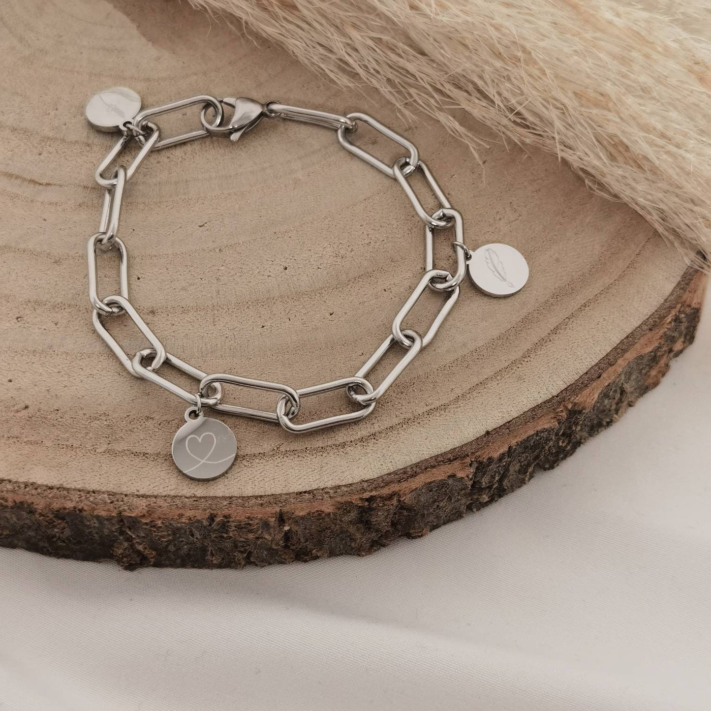 Grobes Gliederarmband mit personalisierten Plättchen Anhängern in Gold oder Silber aus Edelstahl, personalisiertes Geschenk, Namensgravur