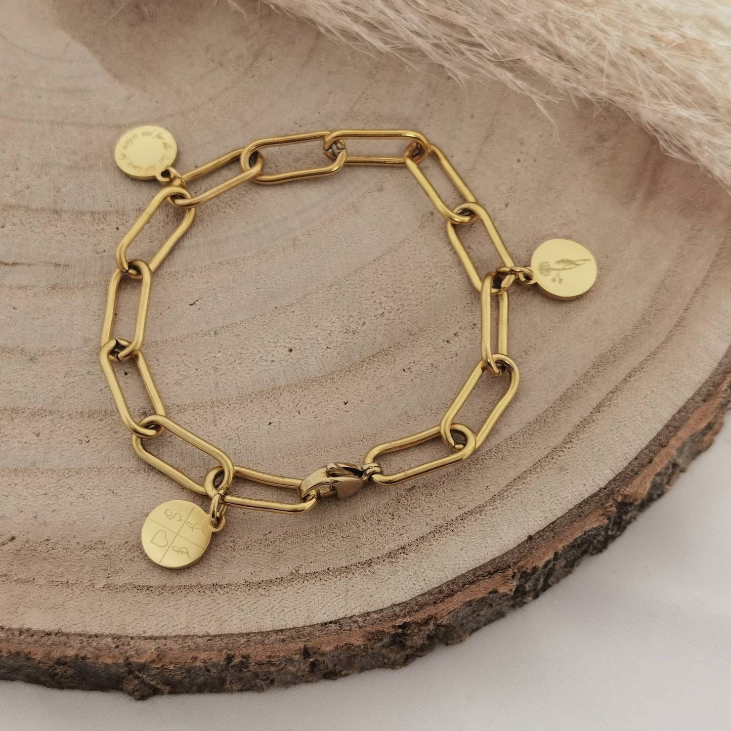 Grobes Gliederarmband mit personalisierten Plättchen Anhängern in Gold oder Silber aus Edelstahl, personalisiertes Geschenk, Namensgravur