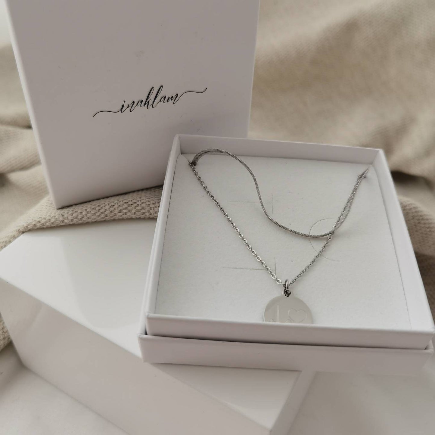 Set aus 2 Ketten, Gravur Plättchen Kette, Schlangen Halskette, Personalisiertes Geschenk, Namenskette, Buchstabenkette
