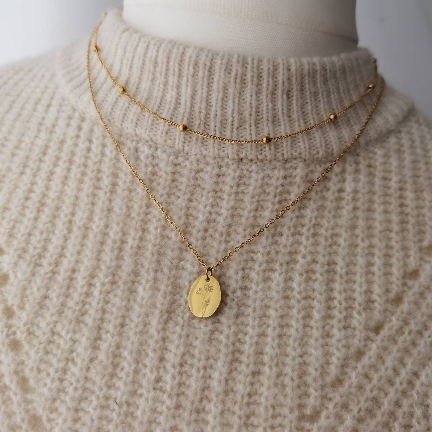Mehrreihige, personalisierte Plättchen Kette in Gold & Silber aus Edelstahl, Halskette mit ovalem Gravurplättchen, personalisiertes Geschenk