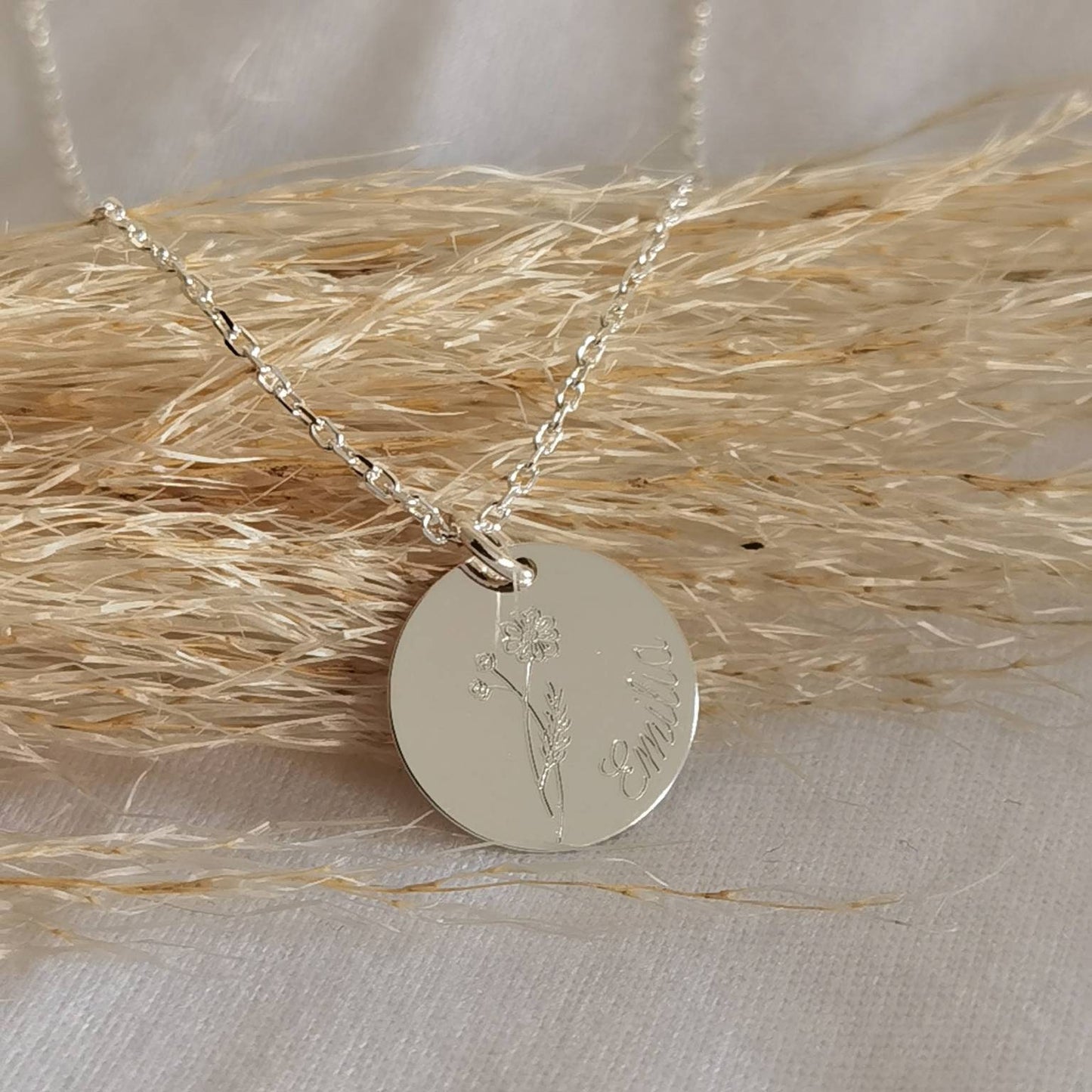 Personalisierte 925 Sterling Silber Kette in Gold, Rosé, Silber, 15mm Plättchen, 55cm Kette mit Gravur Anhänger, personalisiertes Geschenk