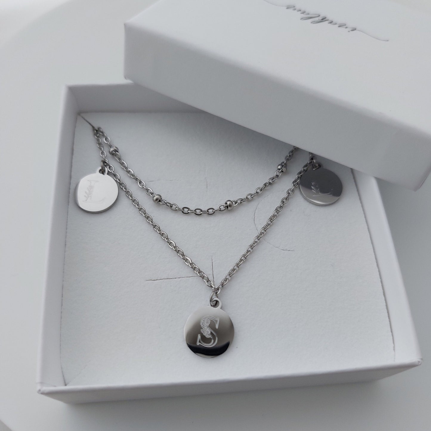 Mehrreihige, personalisierte 12 mm Plättchen Kette in Gold,Silber & Rosé aus Edelstahl, Personalisiertes Geschenk für Mama, Frauen, Freundin