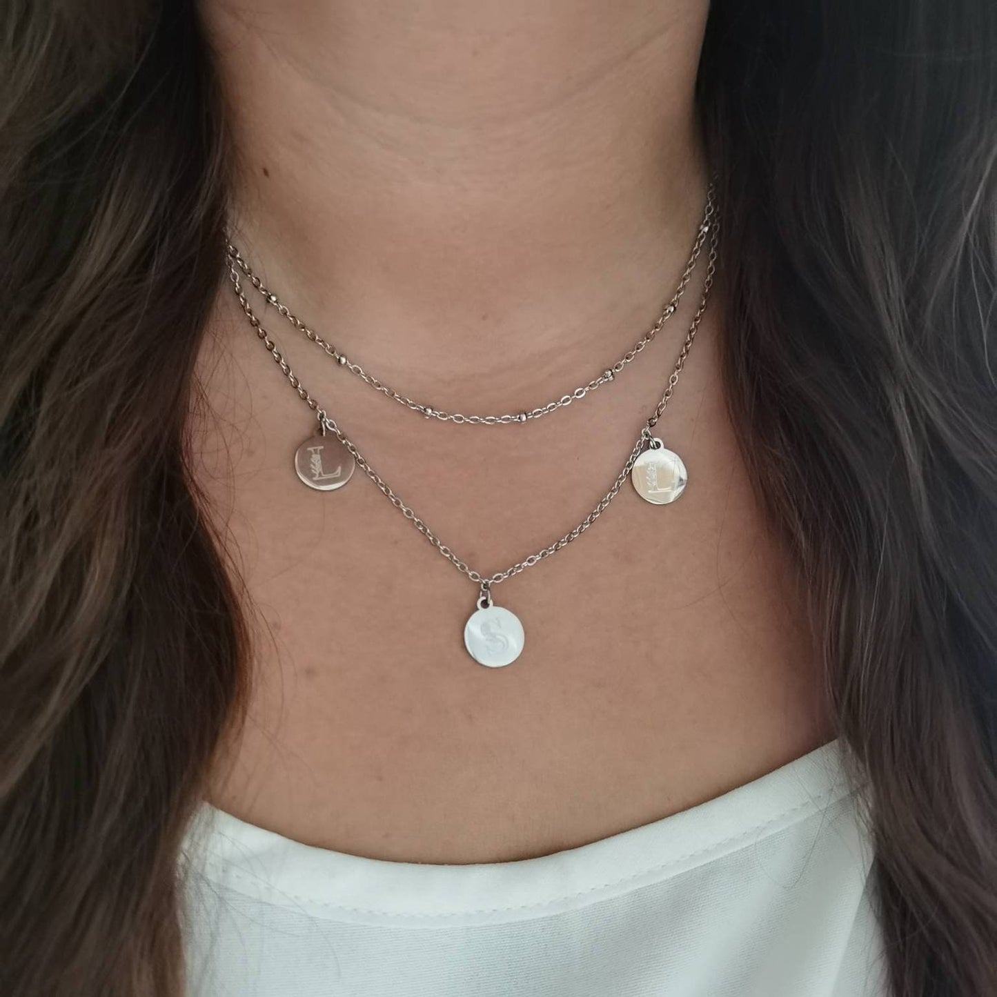 Mehrreihige, personalisierte 12 mm Plättchen Kette in Gold,Silber & Rosé aus Edelstahl, Personalisiertes Geschenk für Mama, Frauen, Freundin
