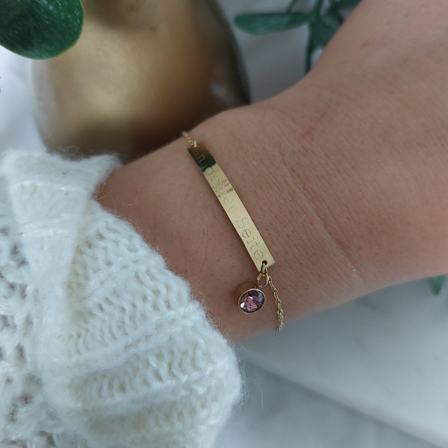 Personalisiertes Geburtsstein Armband mit Namensgravur in Gold, Silber und Rosé,Namens Kettchen, personalisiertes Armband mit Namen