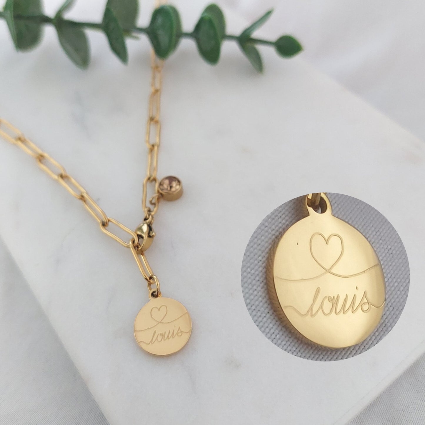 Personalisierte Halskette Gold, Silber, Rosé/Gravur Plättchen/Geburtsstein/Geburtsblumenkette/Namenskette/Buchstabenkette/Geschenk Frauen
