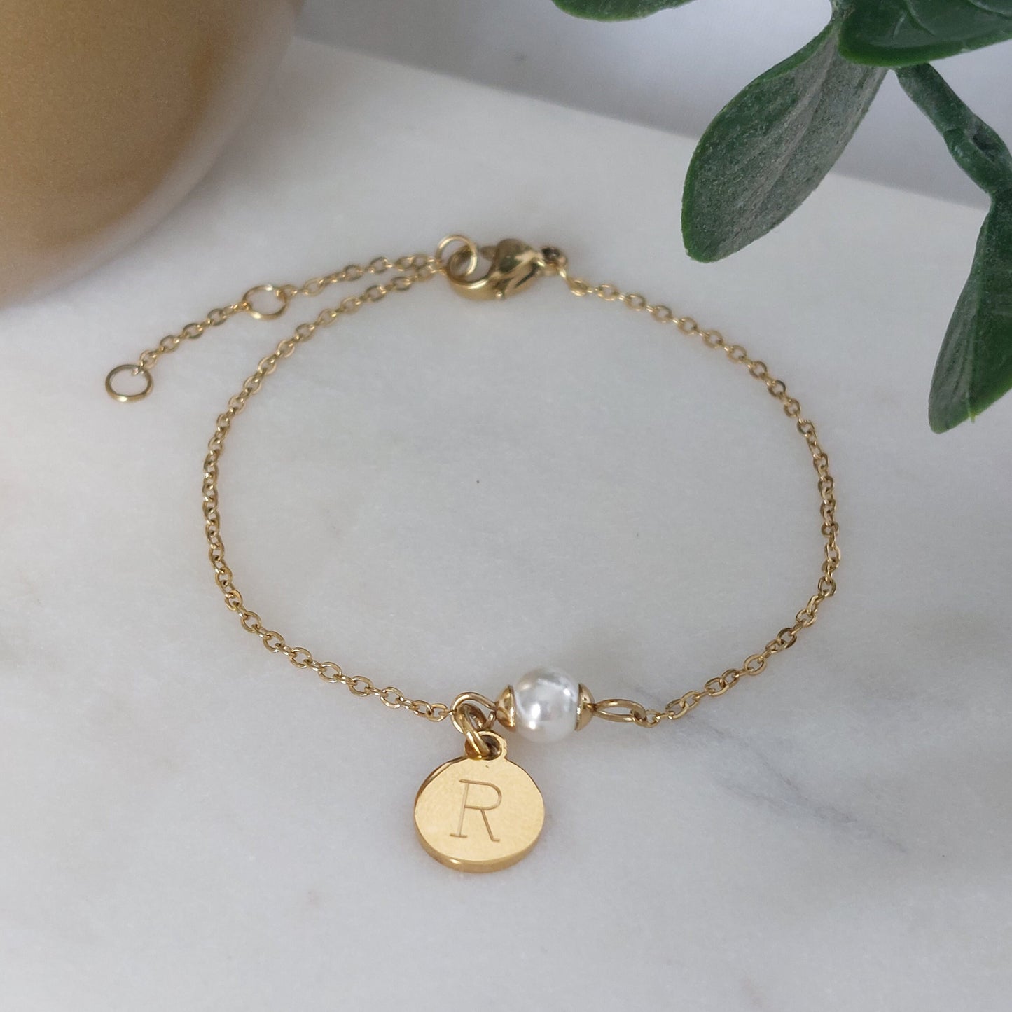 Personalisiertes Perlenarmband Gold, Silber oder Rosé, Armband Perlen Anhänger, Perlen Armband, Edelstahl Armband Perlen Gold, Silber, Rosé