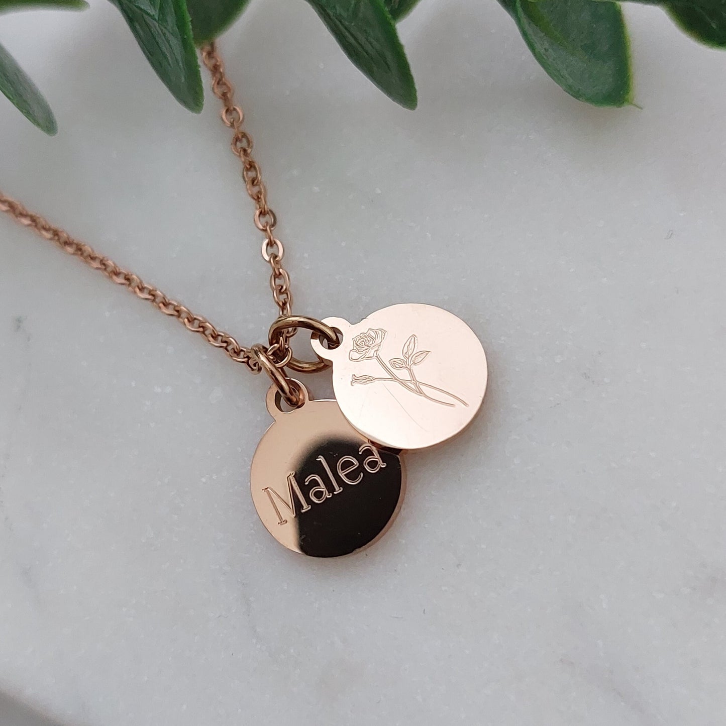 Plättchen Kette personalisiert in Gold, Silber & Rosé mit Gravur Anhänger 10mm, personalisierte Namens Kette, personalisiertes Geschenk