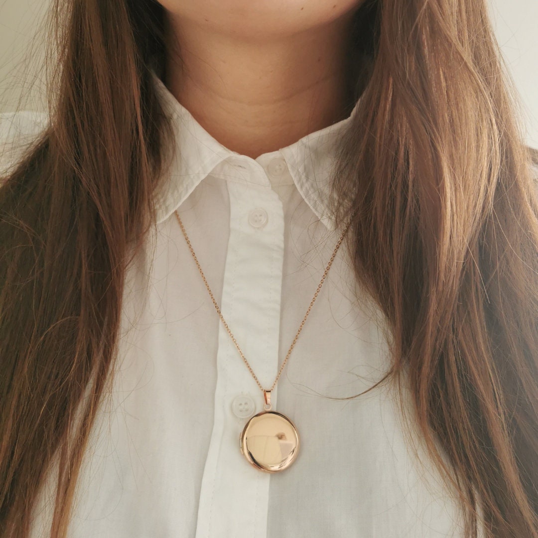 Amulett Kette mit Gravur zum öffnen für Fotos in Silber, Rosé oder Gold aus Edelstahl. Medaillon aufklappbar 25mm, Geschenk personalisiert