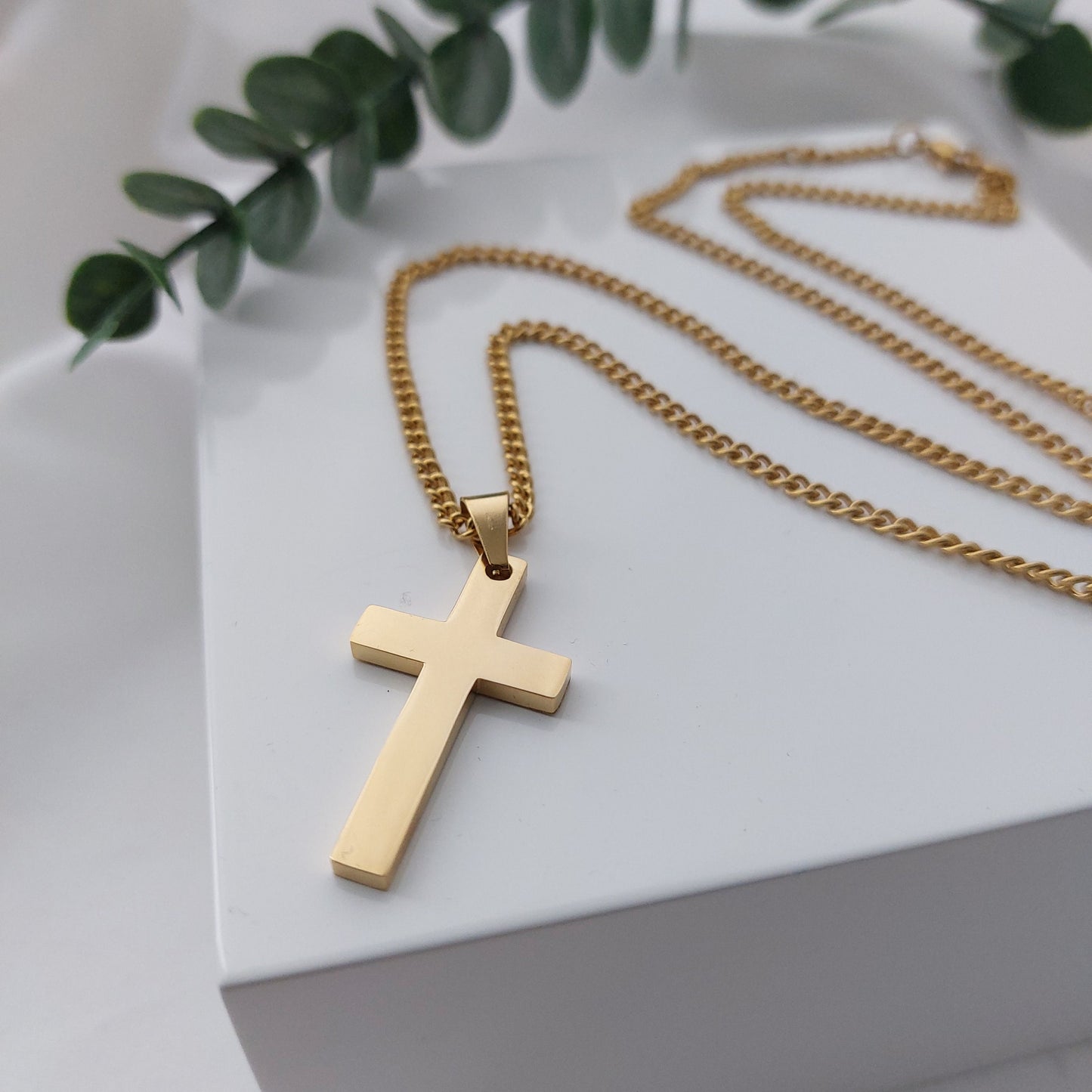 Herren Kreuz Kette personalisiert mit Gravur in Gold,Silber & Schwarz, Herren Kette mit Kreuz Anhänger personalisiert als Geschenk