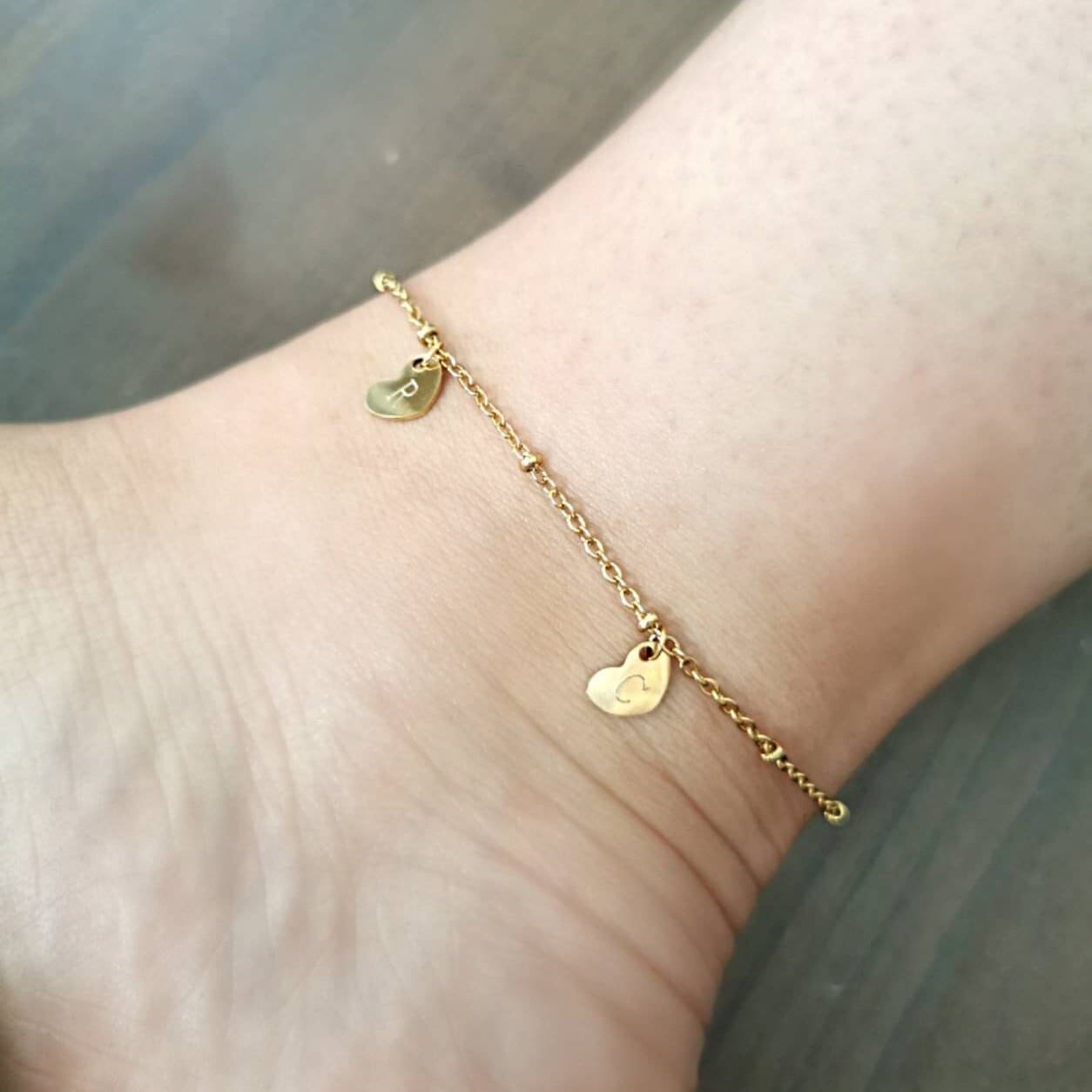 Fußkettchen in Gold,Silber&Rosé aus Edelstahl mit Herz Anhänger, personalisierte Fußkette, Fußkettchen Silber/Gold personalisiert, Geschenk