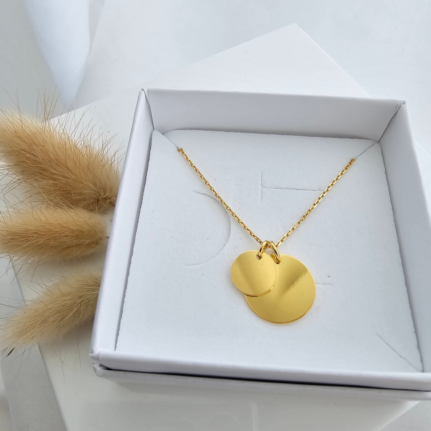 Personalisierte Kette mit 15mm & 10mm Gravur Plättchen Anhänger in Gold, Silber, Rosé, Buchstaben Kette gold, personalisiertes Geschenk Mama