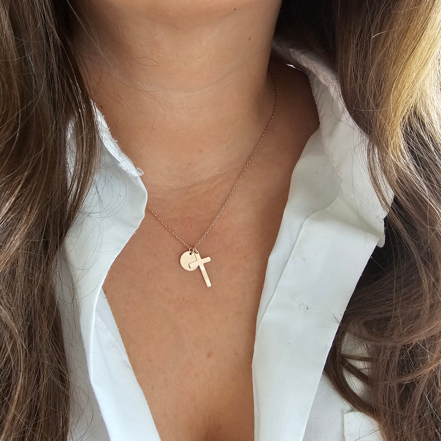 Personalisierte Kreuz Kette mit Gravur Plättchen Anhänger in Gold,Silber,Rosé aus 925 Sterling Silber,Geschenk Taufe, Konfirmation,Hochzeit