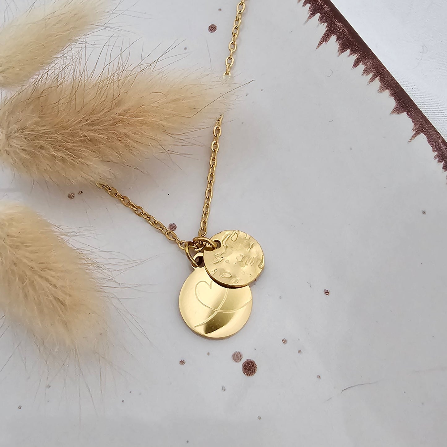 Halskette mit 12mm Gravur Plättchen| 10mm Strucktur Plättchen in Gold & Silber| Namenskette| Kette mit Buchstabe| personalisiertes Geschenk