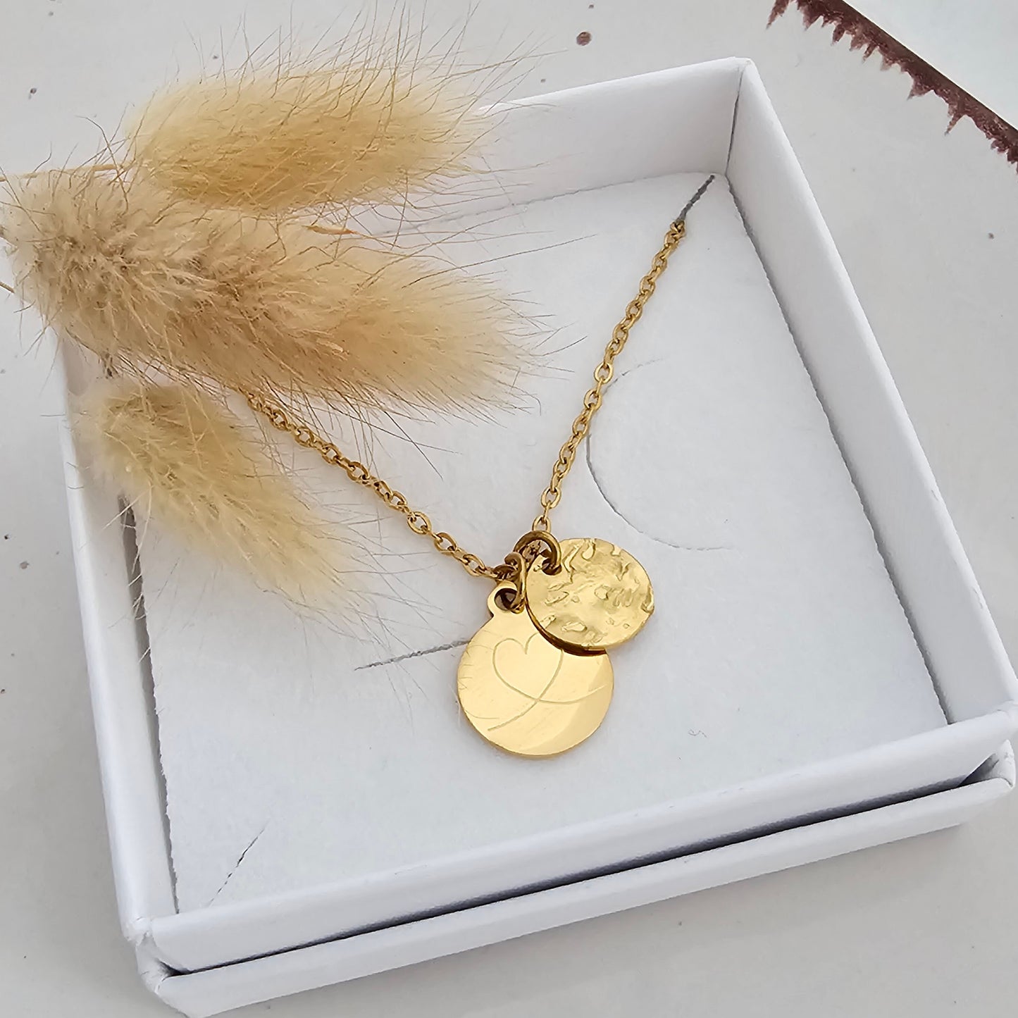 Halskette mit 12mm Gravur Plättchen| 10mm Strucktur Plättchen in Gold & Silber| Namenskette| Kette mit Buchstabe| personalisiertes Geschenk