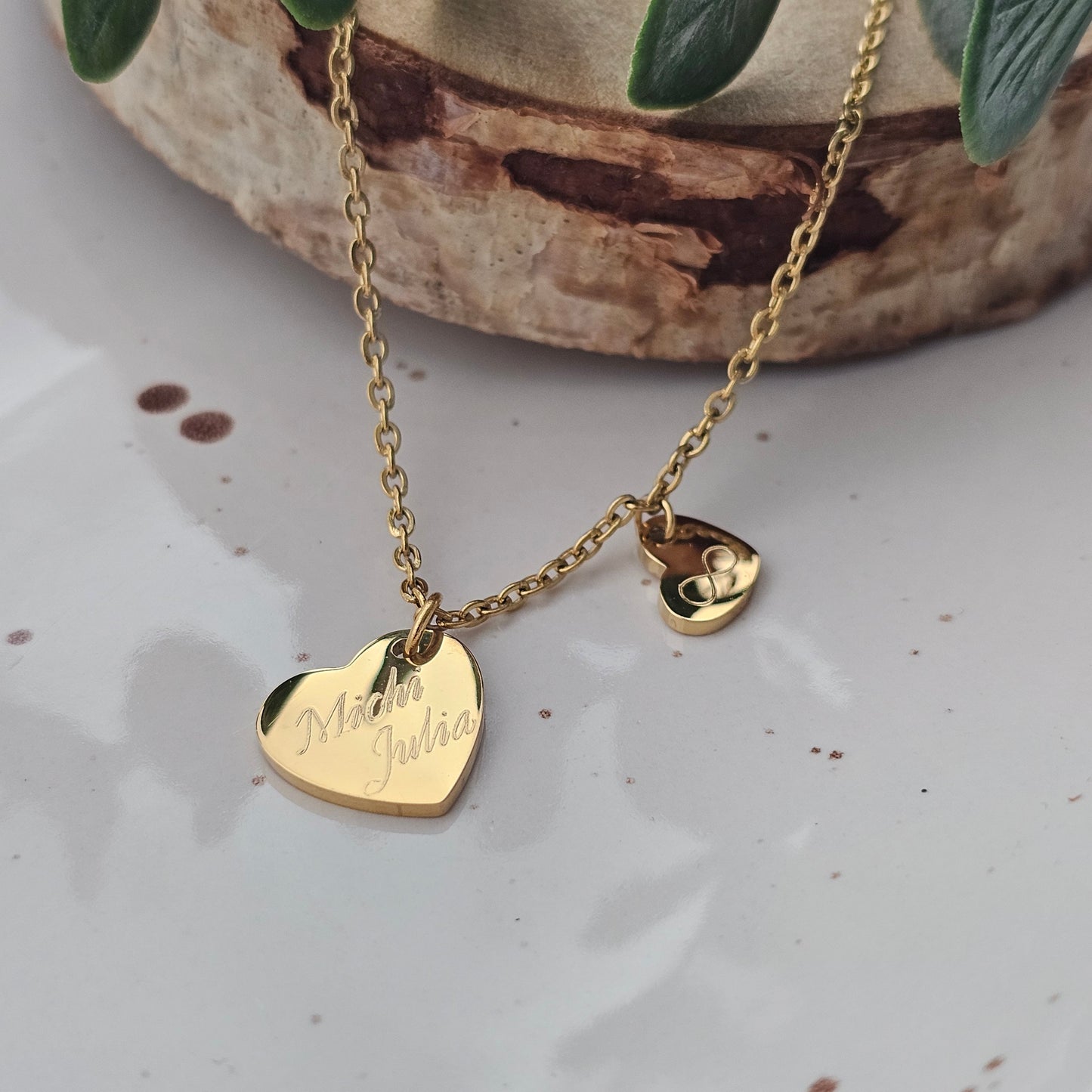 Personalisierte Herz Kette mit 15mm u. 10mm Gravur Anhänger in Gold,Silber,Rosé, Halskette mit Namen, Geschenk Mama, Weihnachtsgeschenk Frau