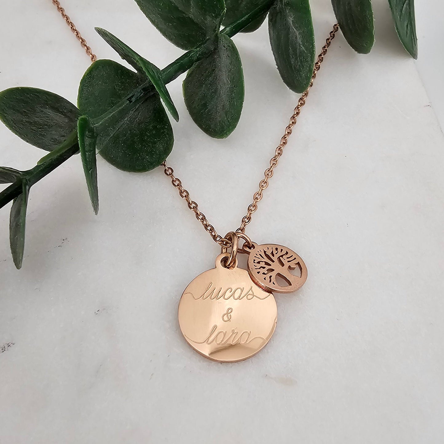 Lebensbaum Kette mit Gravur Anhänger, Buchstaben Kette, personalisiertes Geschenk, Namenskette, Lebensbaum Kette Gold, Silber, Rosé