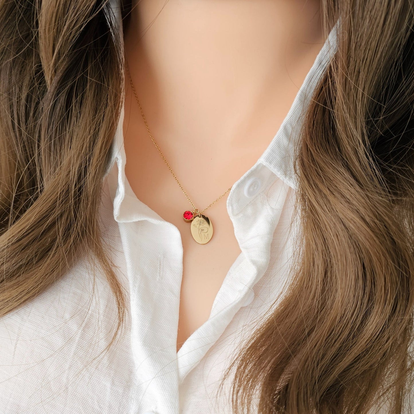 Geburtsblumen Kette personalisiert mit Geburtsstein | Halskette mit Buchstaben Anhänger 18mm | Ketten mit Stein | personalisiertes Geschenk