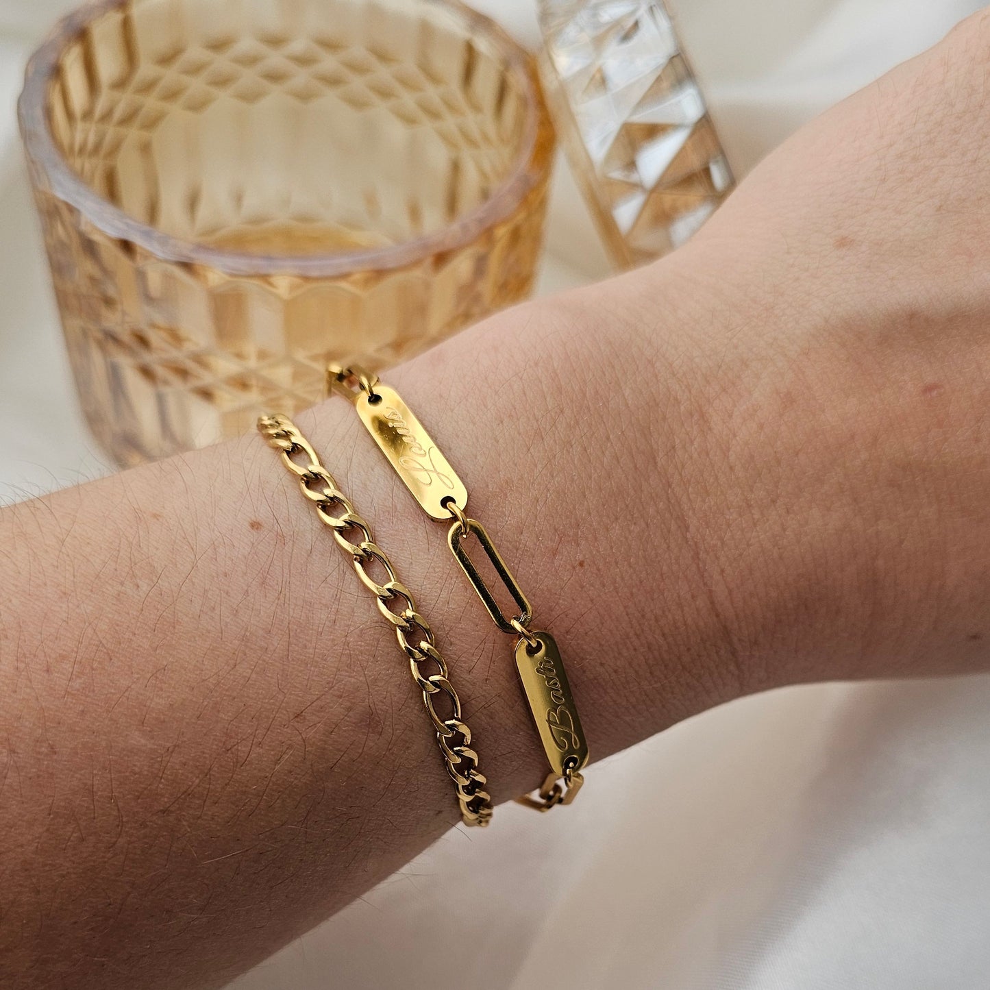 Chunky Armband personalisiert in Gold, Silber, Rosé | Namens Armband mit Gravurplättchen | personalisiertes Geschenk | grobes Gliederarmband