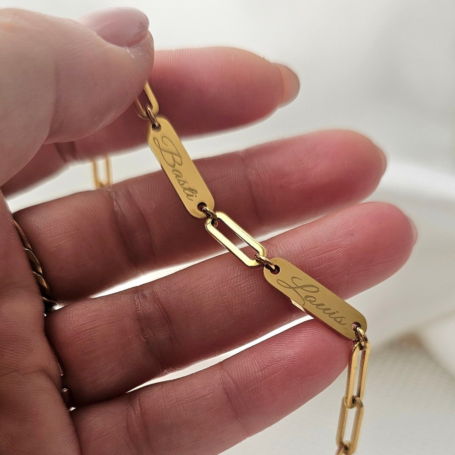 Chunky Armband personalisiert in Gold, Silber, Rosé | Namens Armband mit Gravurplättchen | personalisiertes Geschenk | grobes Gliederarmband