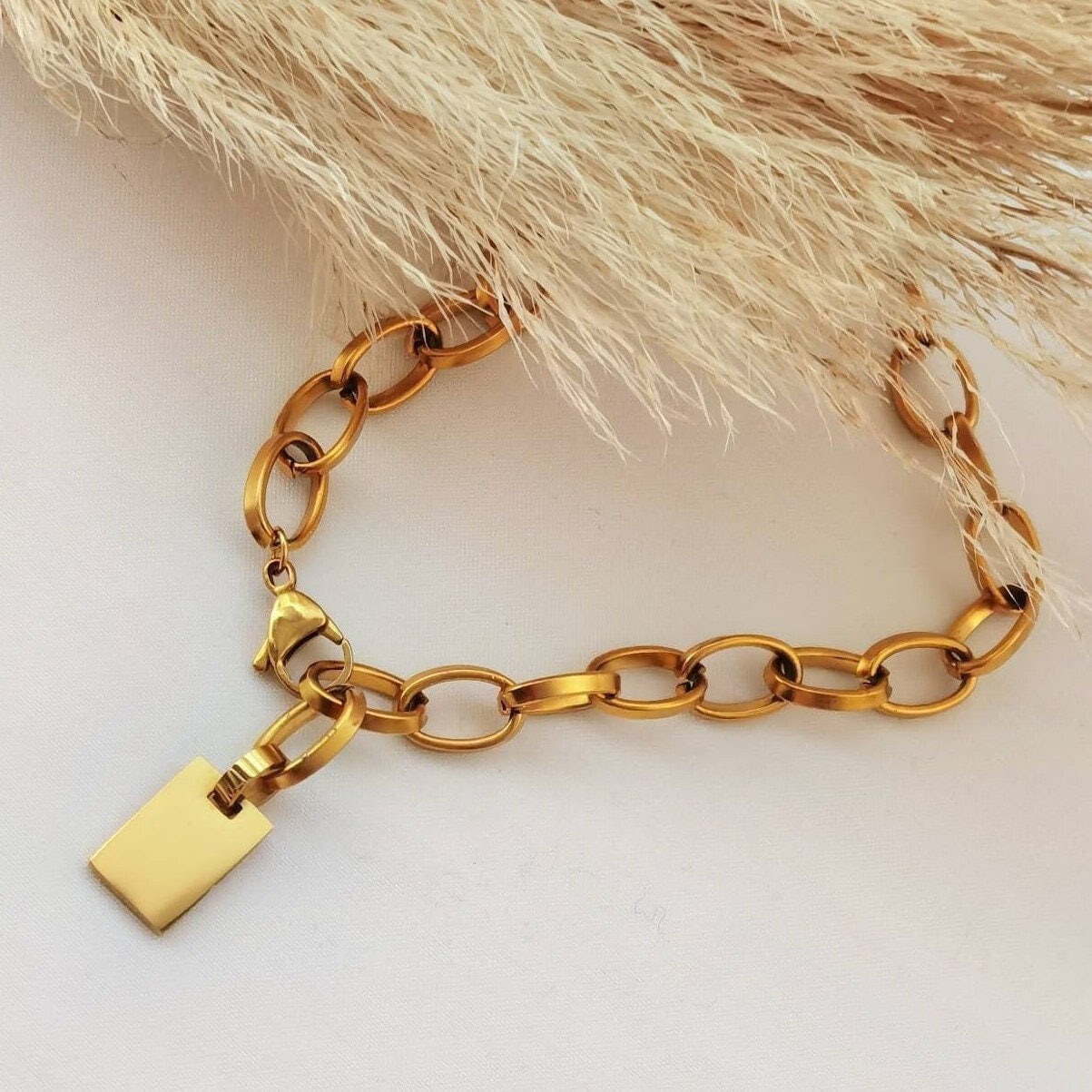 Personalisierte grobe Gliederkette mit Gravur Anhänger in Gold oder Silber aus Edelstahl, Halskette grobe Glieder, personalisiertes Geschenk