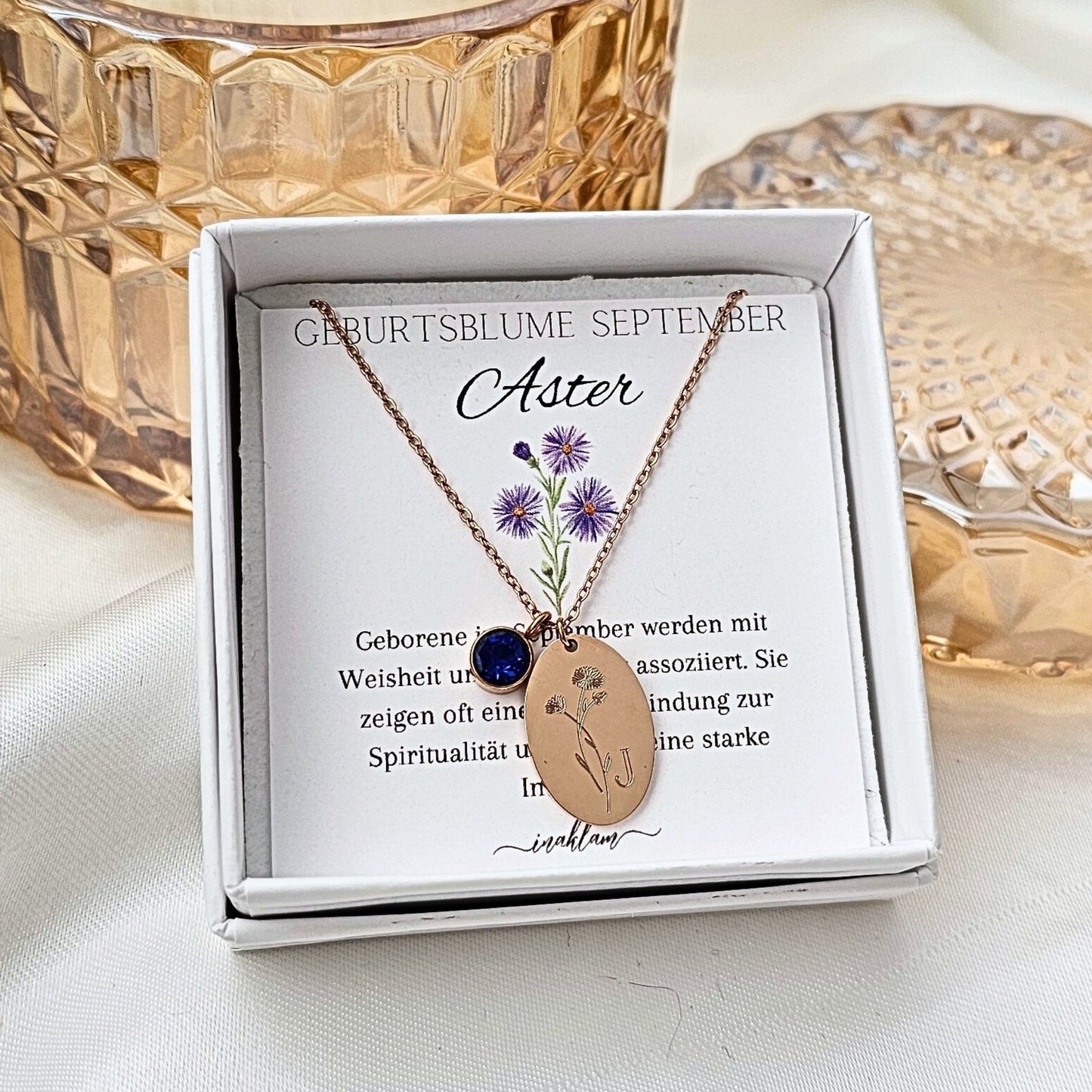Geburtsblumen Kette personalisiert mit Geburtsstein | Halskette mit Buchstaben Anhänger 18mm | Ketten mit Stein | personalisiertes Geschenk