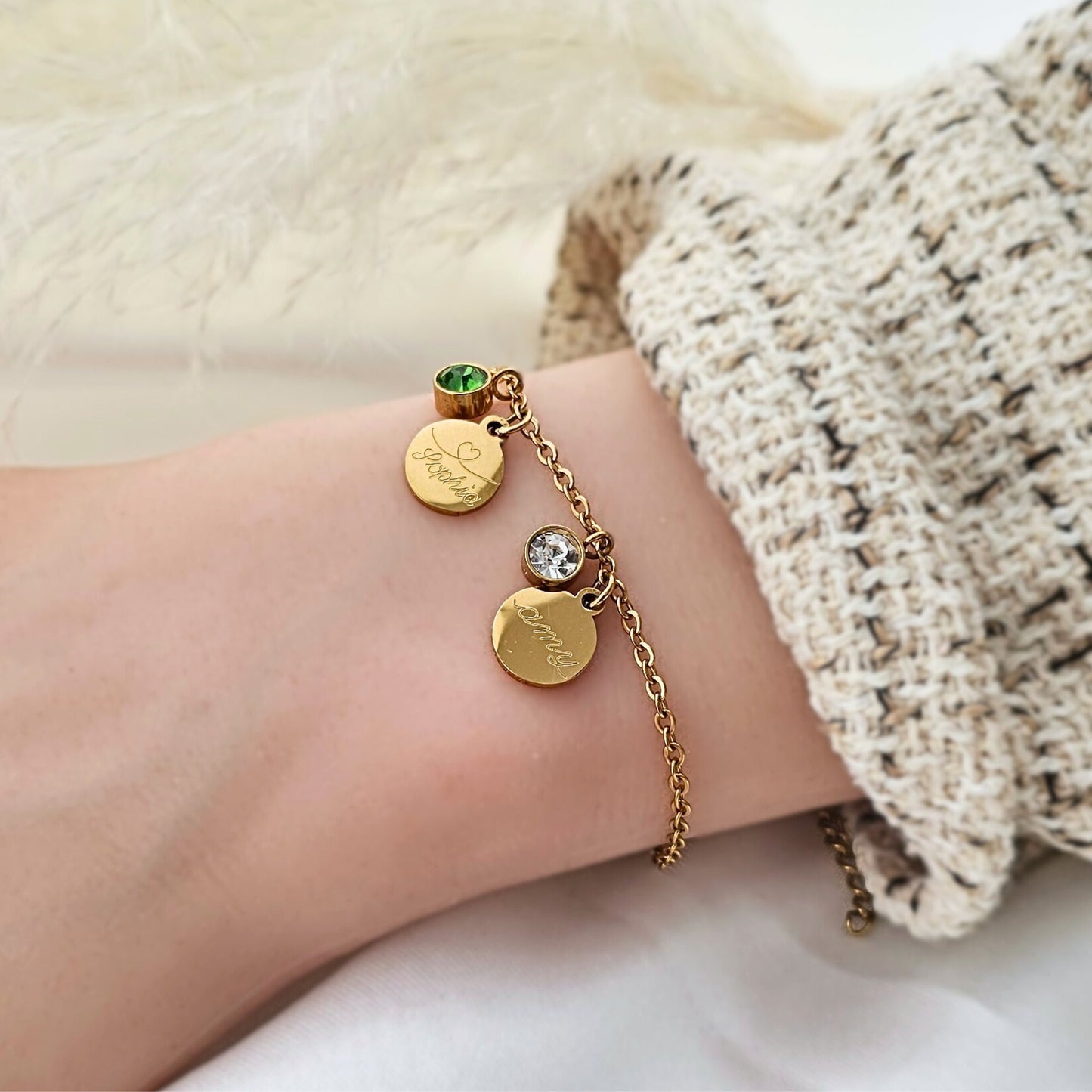 Armband personalisiert • Geburtsstein Armband • Geschenk Freundin • Armband Damen Gold Silber • Geschenkidee für Frauen • Geschenk Hochzeit