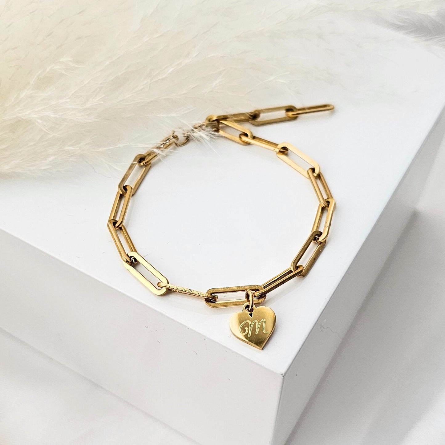 Herz Armband personalisiert in Gold, Silber, Rosé | gobes Armband mit Gravur Anhängern | personalisierte Geschenke | chunky Armband