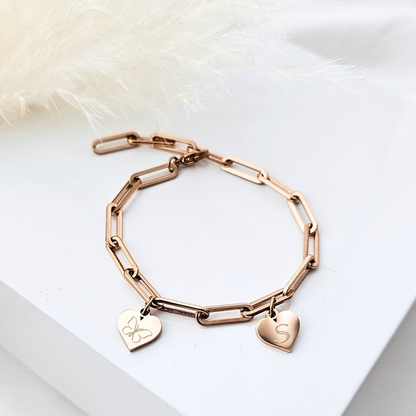 Herz Armband personalisiert in Gold, Silber, Rosé | gobes Armband mit Gravur Anhängern | personalisierte Geschenke | chunky Armband