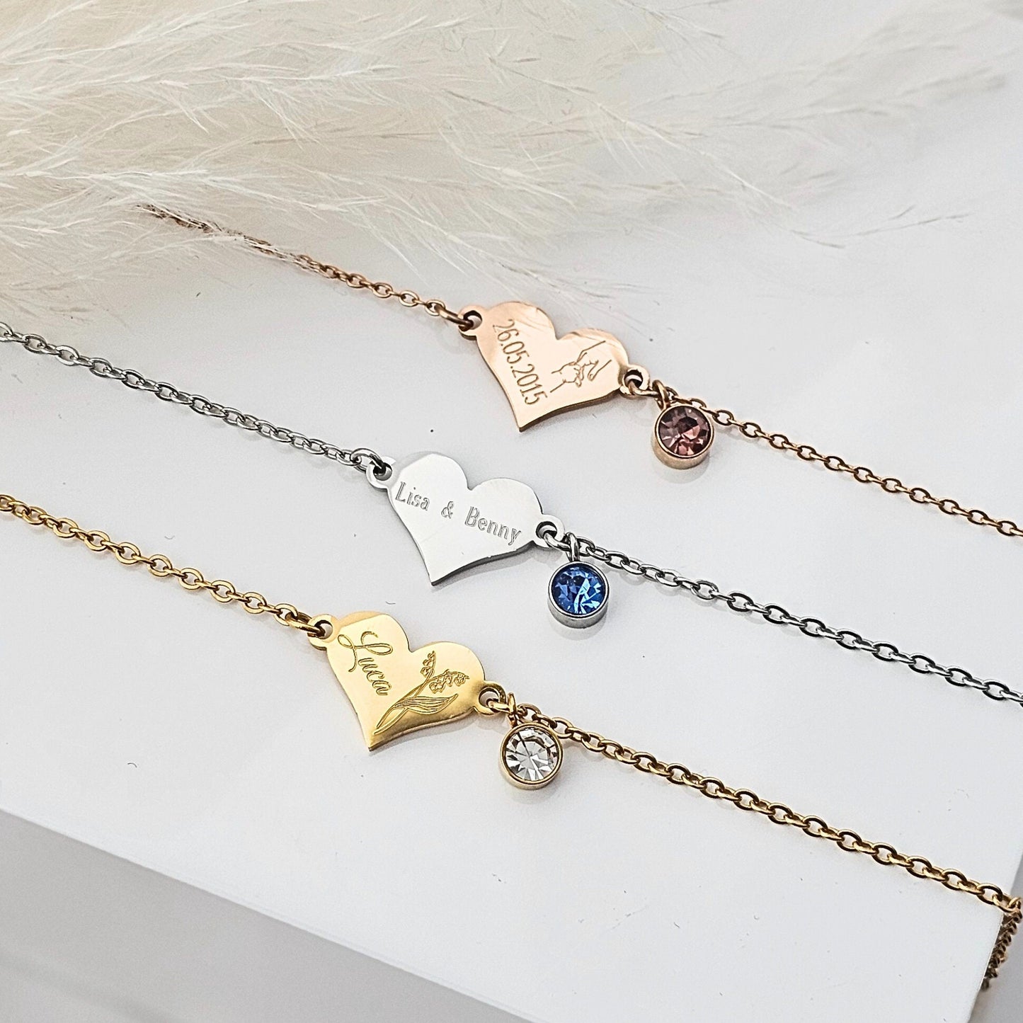 Herz Armband personalisiert mit Geburtsstein | Herzarmband mit Namen Silber,Gold,Rosé | Armkette mit Herz | personalisierte Geschenke
