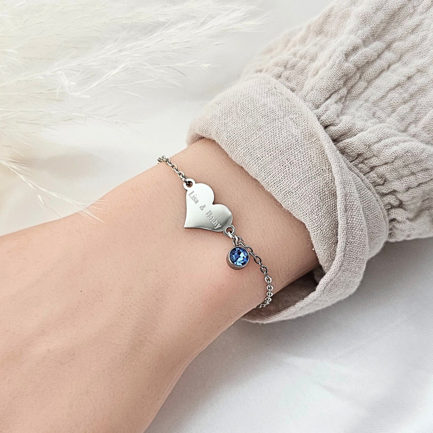 Herz Armband personalisiert mit Geburtsstein | Herzarmband mit Namen Silber,Gold,Rosé | Armkette mit Herz | personalisierte Geschenke