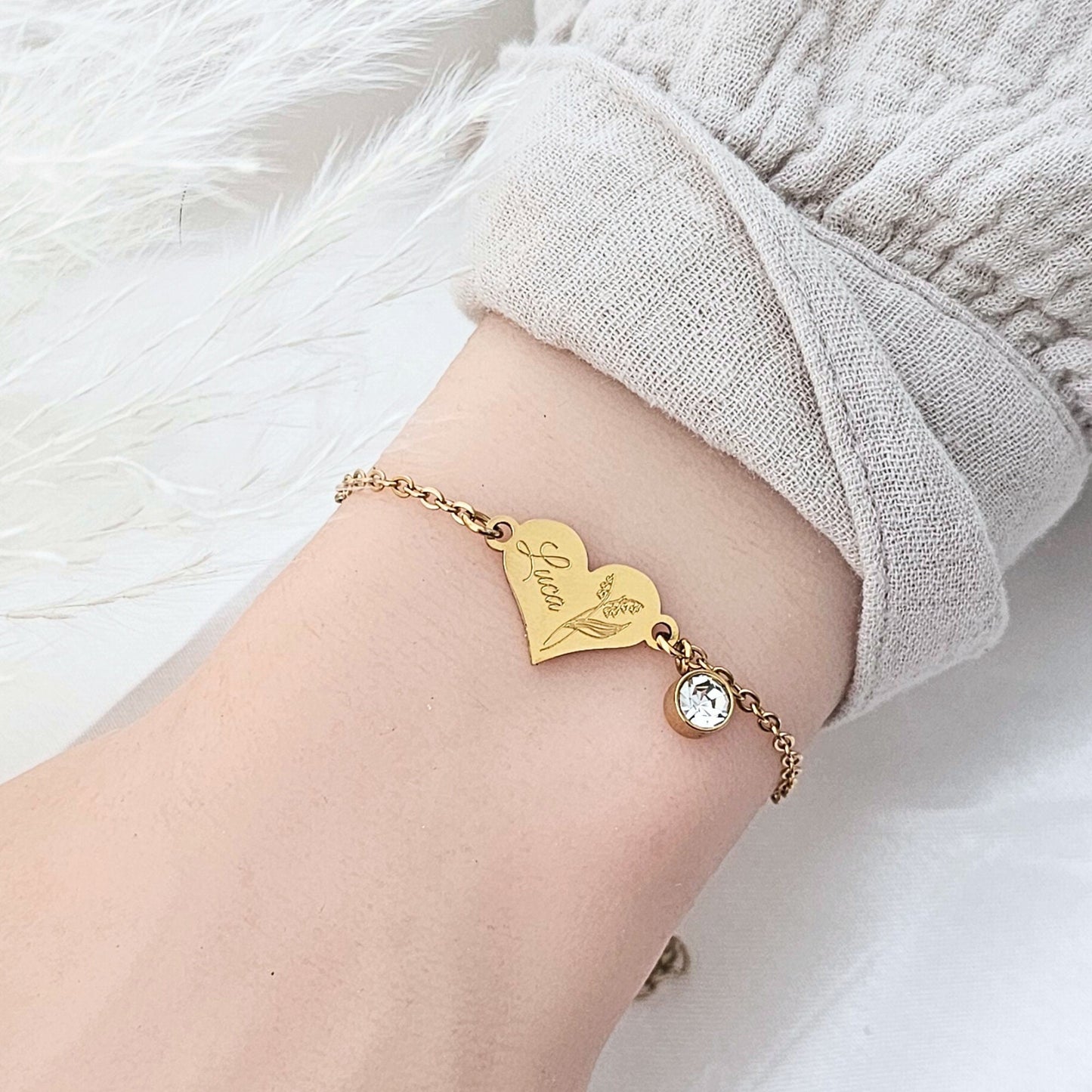 Herz Armband personalisiert mit Geburtsstein | Herzarmband mit Namen Silber,Gold,Rosé | Armkette mit Herz | personalisierte Geschenke