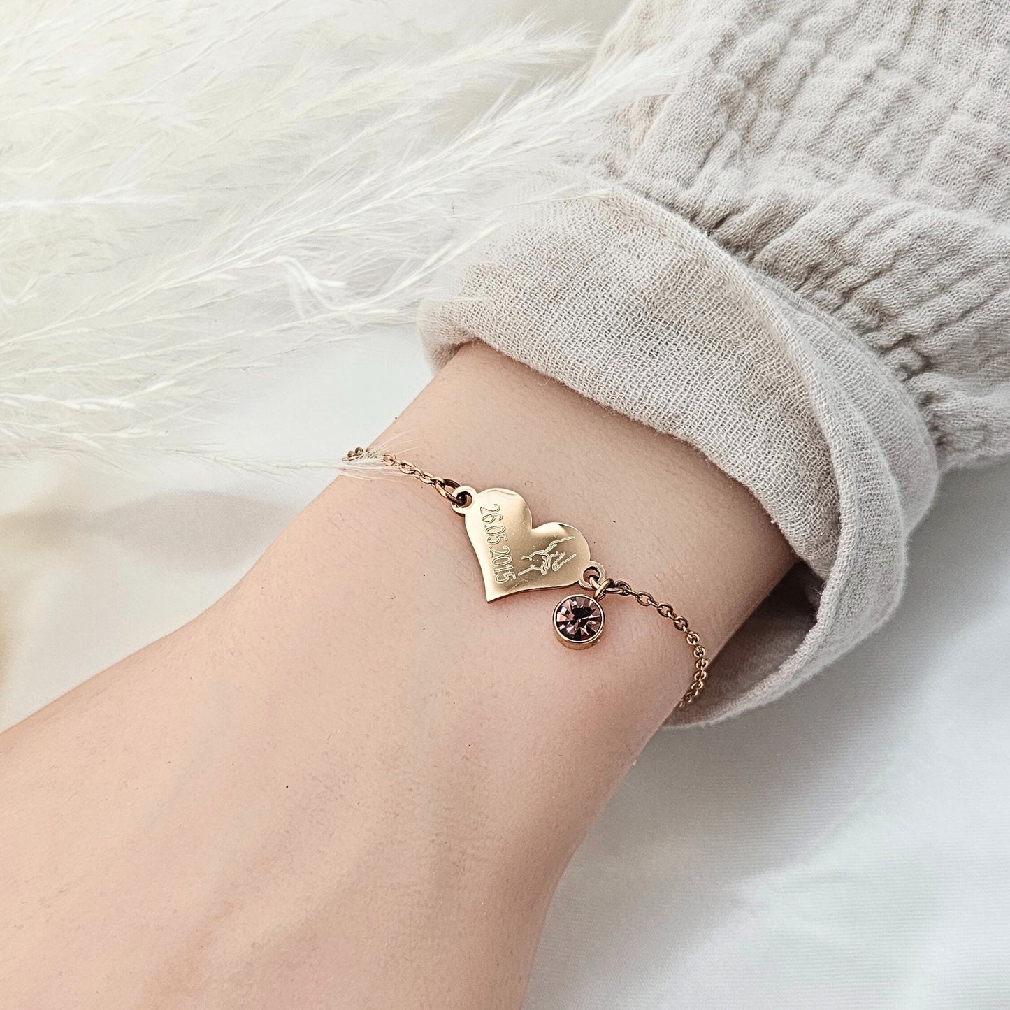 Herz Armband personalisiert mit Geburtsstein | Herzarmband mit Namen Silber,Gold,Rosé | Armkette mit Herz | personalisierte Geschenke