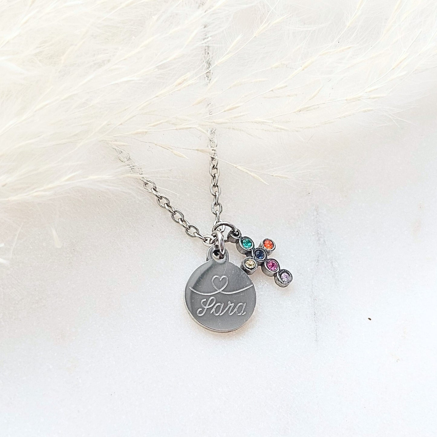 Taufkette mit Kreuz und Gravur Plättchen Anhänger, Gold oder Silber aus Edelstahl, personalisierte Geschenke, Kreuzkette, Namenskette