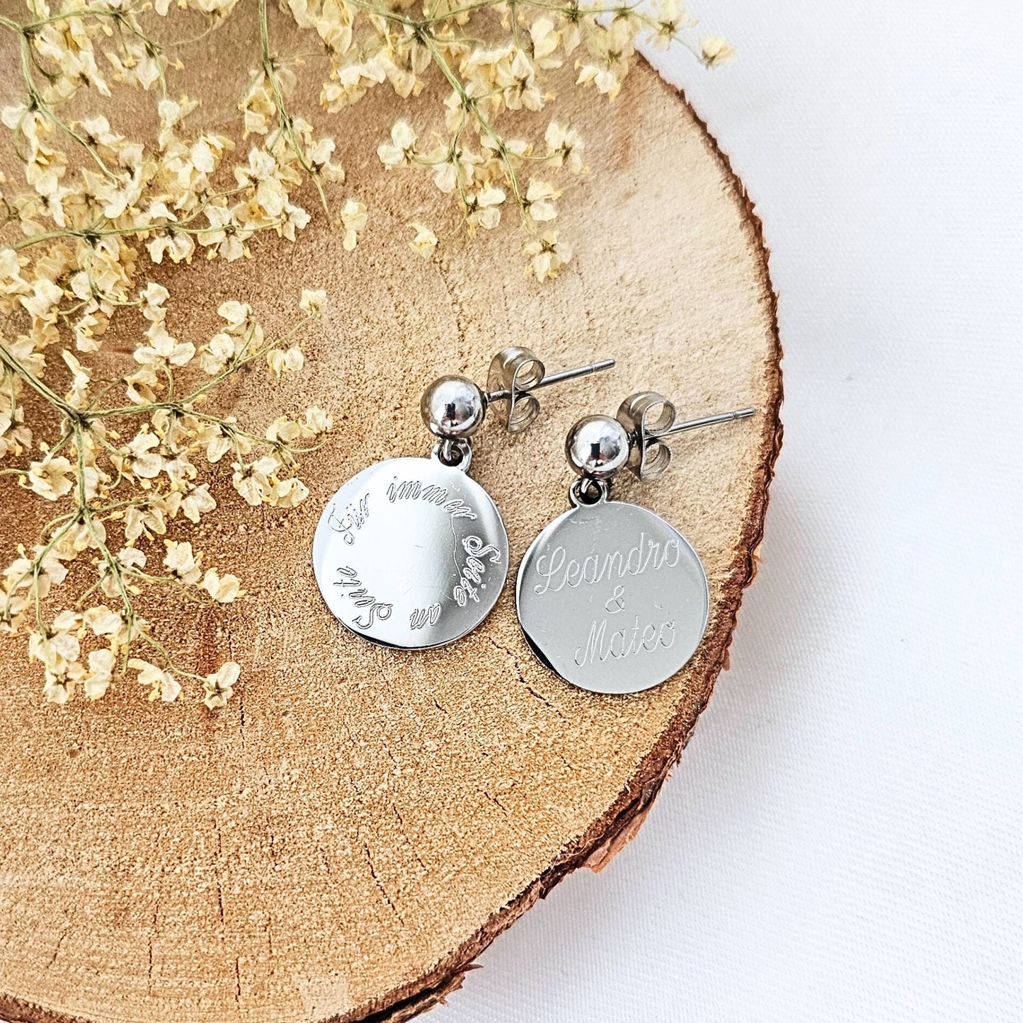 Ohrstecker personalisiert mit Gravur Plättchen Anhänger Gold, Silber | personalisierte Geschenke | Damen Schmuck | Edelstahl | wasserfest