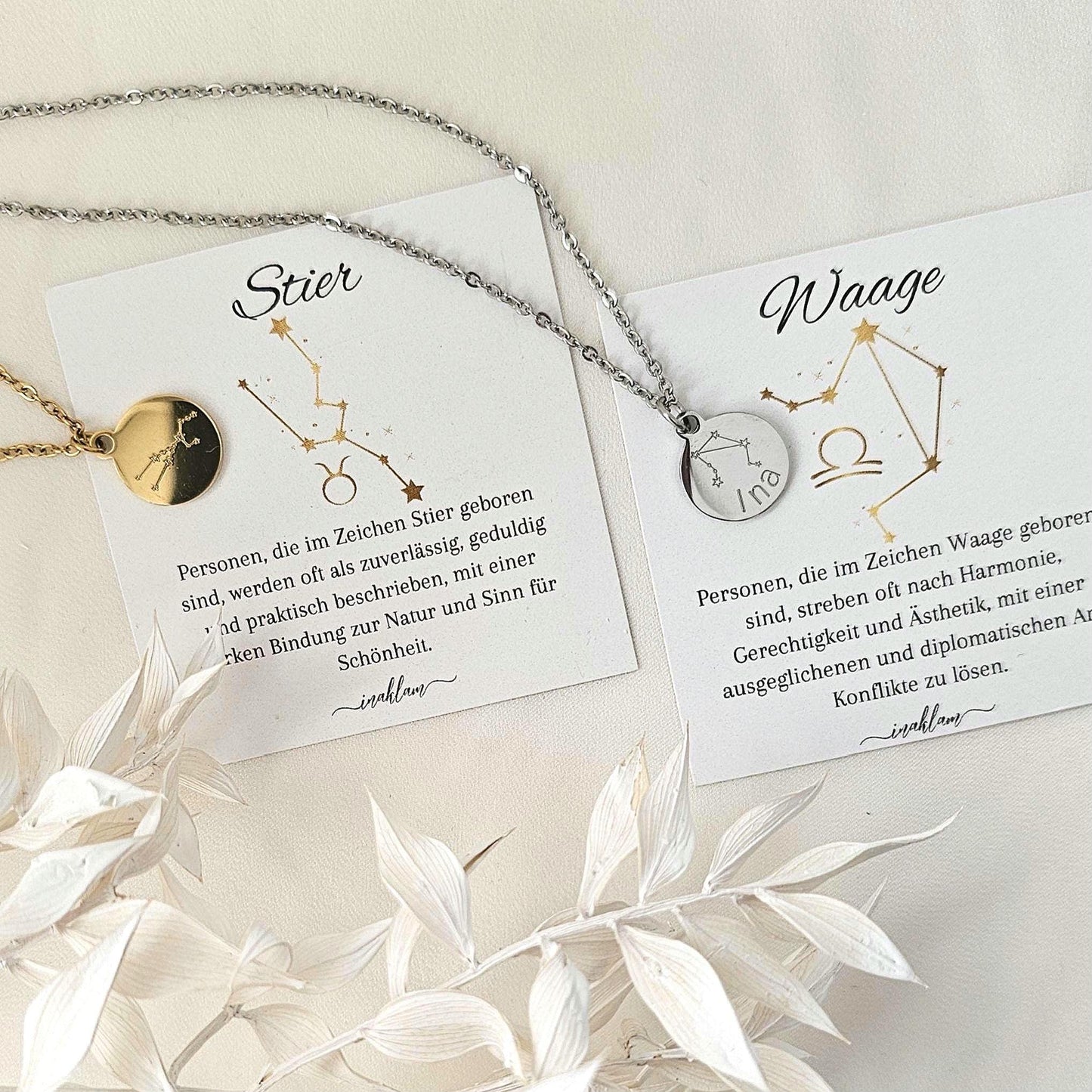 Sternzeichen Kette mit Sternzeichen Bedeutungskarte | Halskette mit Sternbild Gravur | personalisiertes Geschenk | Sternbild Kette