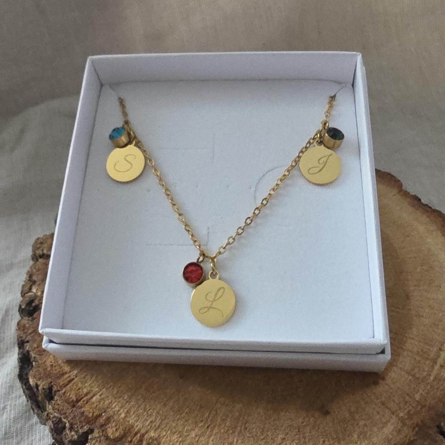 Familienkette mit Geburtssteinen | Kette mit Gravur Anhänger aus Edelstahl | personalisiertes Geschenk für Mama | besonderer Schmuck