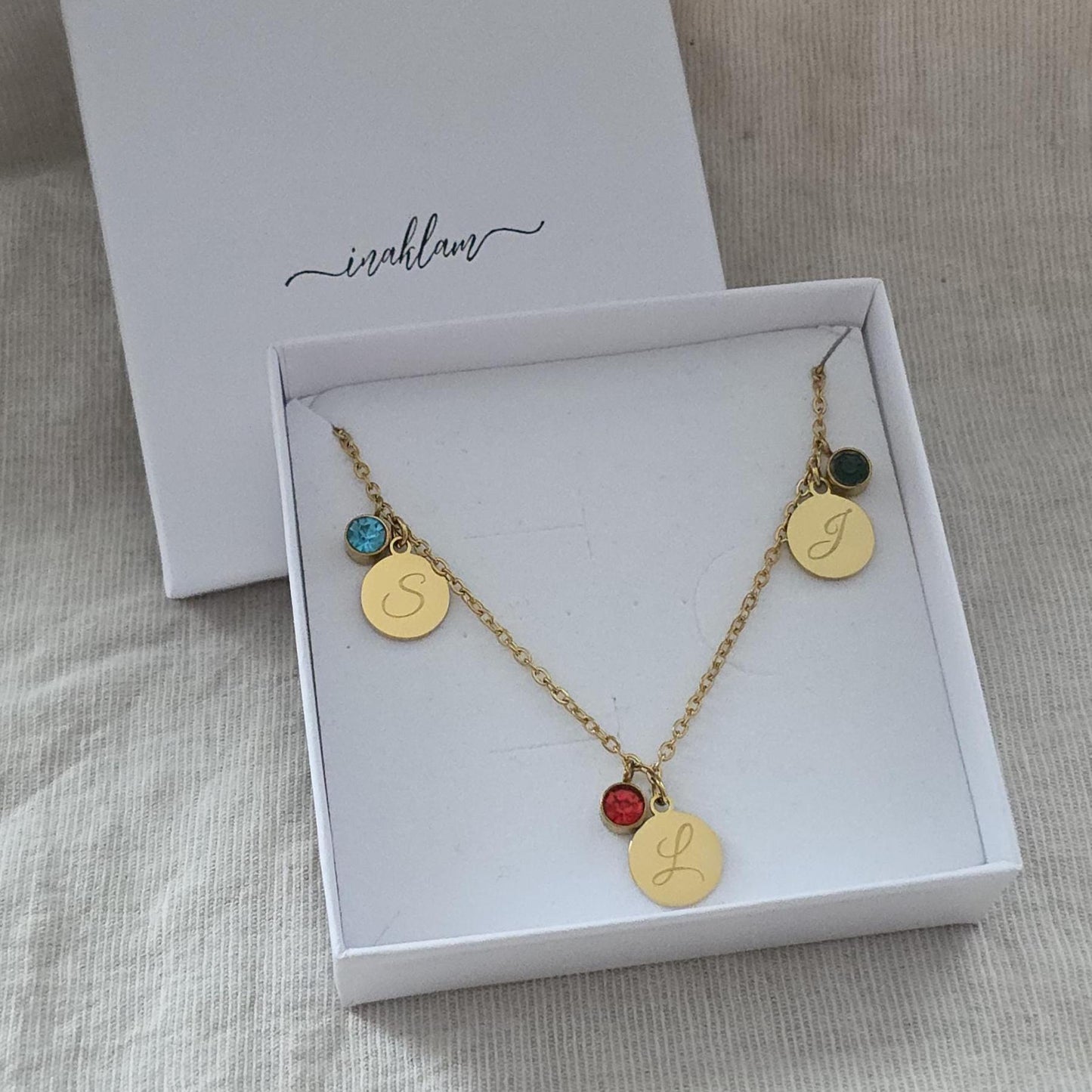 Familienkette mit Geburtssteinen | Kette mit Gravur Anhänger aus Edelstahl | personalisiertes Geschenk für Mama | besonderer Schmuck