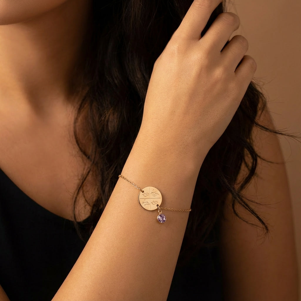 Armband aus Edelstahl mit Gravur Plättchen + Geburtsstein