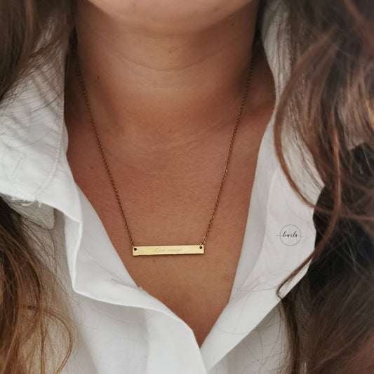 Kette mit Gravur Plättchen in Gold, Silber, Rosé. Personalisierte Kette mit Gravur Anhänger, Namenskette, Namensgravur, Halskette gold